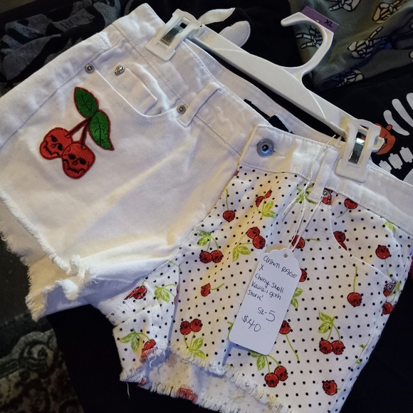 Custom cherry skull kawaii goth y2k hot topic upcycled RAGE shorts! - Picture 1 of 4